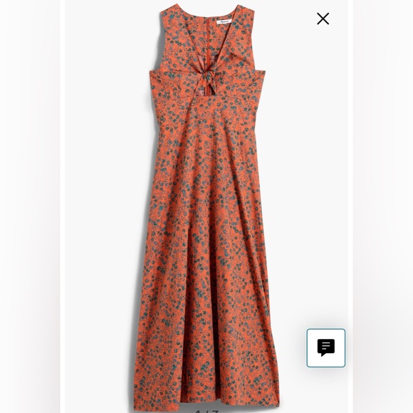 NWT Madewell Floral Twist Front Poplin Orange and Blue Sleeveless midi Dress - Picture 1 of 3